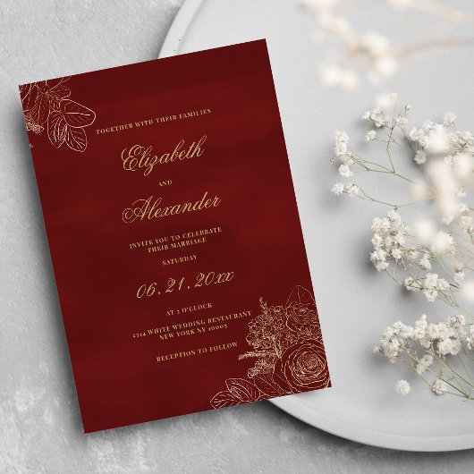 Invitation Classic élégant bouillon or fleurs mariage