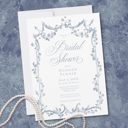 Invitation Classic Elegant Dusty Blue Delicate Floral Shower