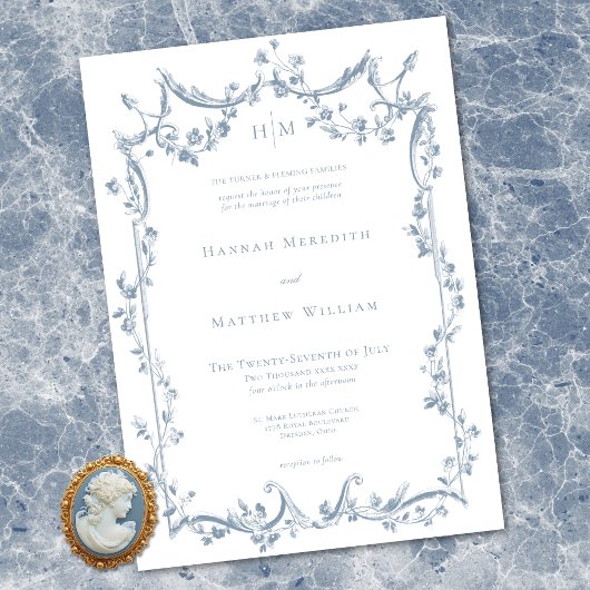 Invitation Classic Elegant Dusty Blue Delicate Floral Wedding