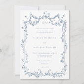 Invitation Classic Elegant Dusty Blue Delicate Floral Wedding (Devant)