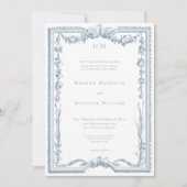 Invitation Classic Elegant Dusty Blue Floral Frame Wedding (Devant)