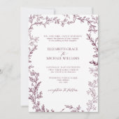Invitation Classic Elegant Formal Bourgogne Mariage Leafy (Devant)
