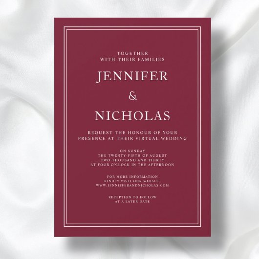 Invitation Classic Elegant Formal Bourgogne Mariage virtuel
