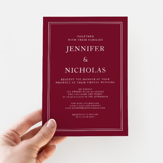 Invitation Classic Elegant Formal Bourgogne Mariage virtuel