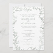 Invitation Classic Elegant Formal Sage Vert Mariage Feuilleté (Devant)
