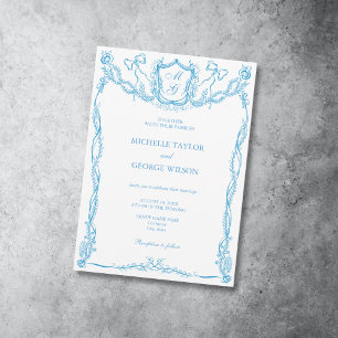 Invitation Classic Elegant Français Bleu Cimier Monogramme Bo