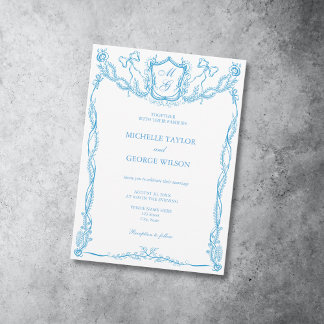Invitation Classic Elegant Français Bleu Cimier Monogramme Bo