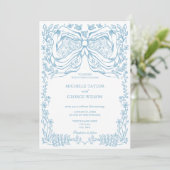 Invitation Classic Elegant Français Bleu Coquette Floral Bow (Debout devant)