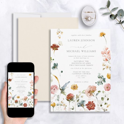 Invitation Classic Elegant Garden Flowers Mariage d'aquarelle