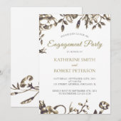 Invitation Classic Elegant Gold Vintage Flowers Fiançailles (Devant / Derrière)