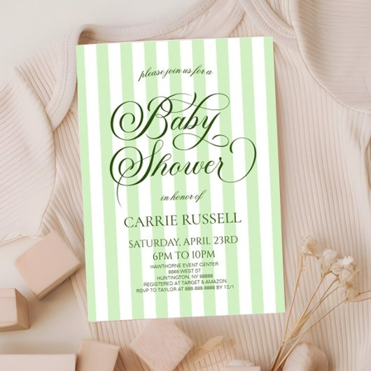 Invitation Classic Elegant Green Stripes Baby Shower