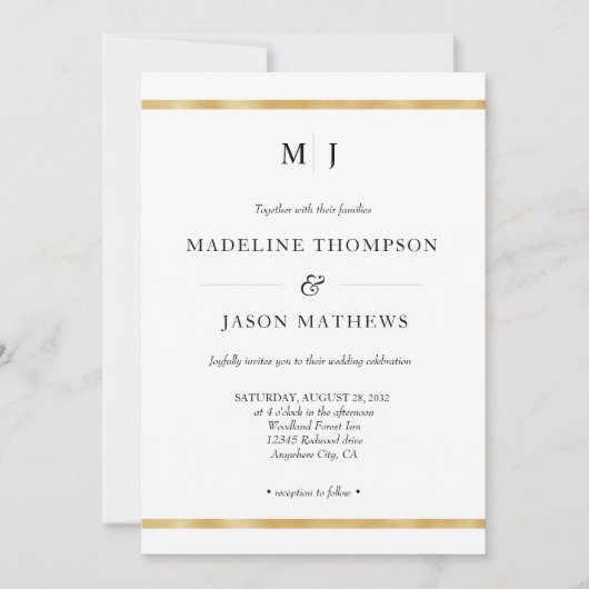 Invitation Classic Elegant Ivoire Or Mariage Monogramme (Devant)