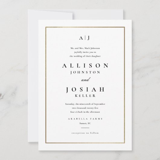 Invitation Classic Elegant Mariage Or (Devant)
