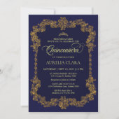 Invitation Classic Elegant Marine Bleu Or Tiara Quinceanera (Devant)