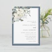 Invitation Classic Elegant Marine Blue Ivory Floral Mariage (Debout devant)