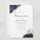 Invitation Classic Elegant Marine Rose de minuit Quinceanera (Devant)
