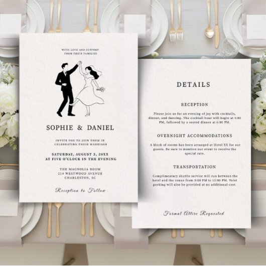 Invitation Classic Elegant Minimalist Hand Drawn Line Details