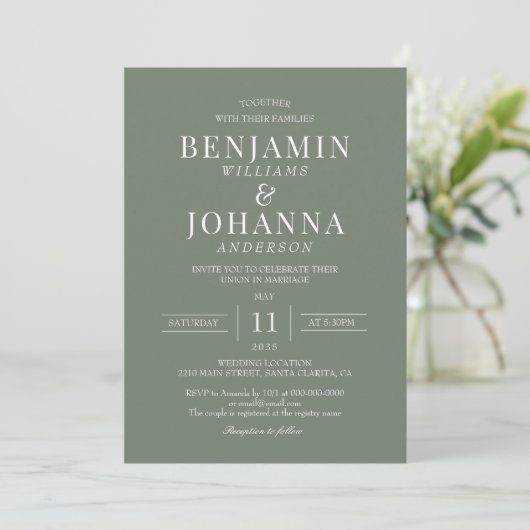 Invitation Classic Elegant Moss Green Mariage (Debout devant)