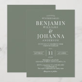 Invitation Classic Elegant Moss Green Mariage (Devant / Derrière)