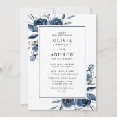 Invitation Classic Elegant Navy Blue Watercolor Wedding (Devant)