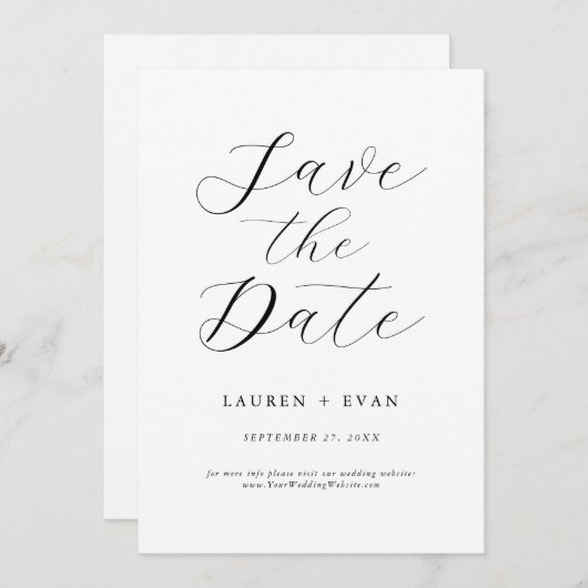 Invitation Classic Elegant noir et blanc Enregistrer la date (Devant / Derrière)