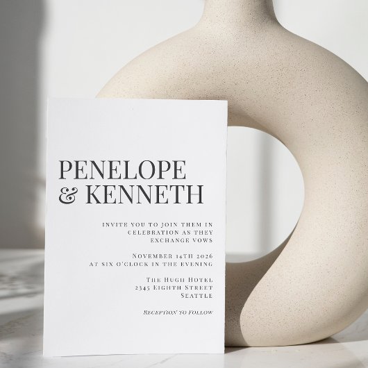 Invitation Classic Elegant noir et blanc Mariage de typograph