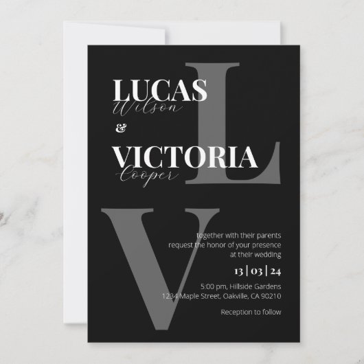 Invitation Classic Elegant noir et blanc Mariage Monogramme (Devant)