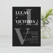 Invitation Classic Elegant noir et blanc Mariage Monogramme (Debout devant)
