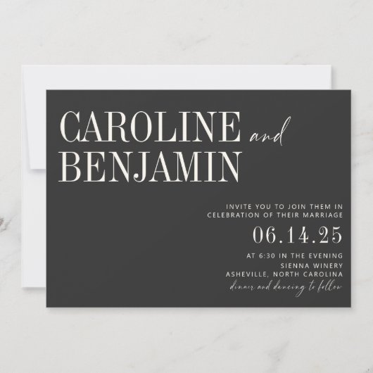 Invitation Classic Elegant noir et blanc Script Mariage Inv (Devant)
