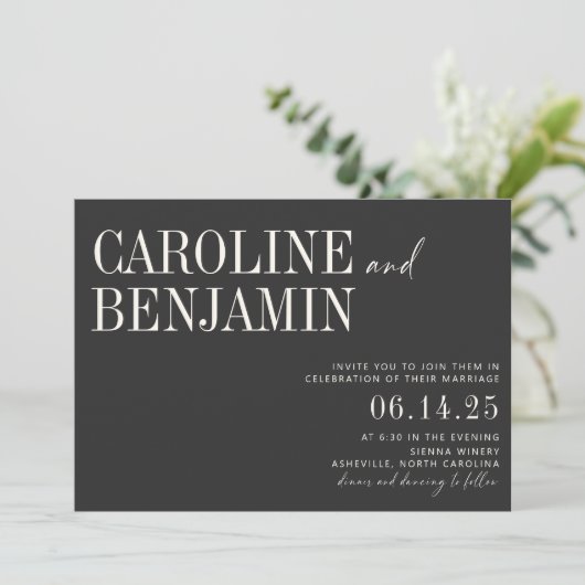 Invitation Classic Elegant noir et blanc Script Mariage Inv (Debout devant)