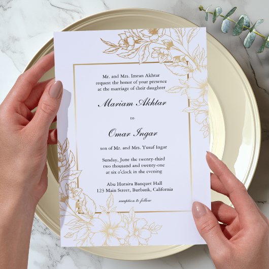 Invitation Classic Elegant or Floral musulman musulman Mariag