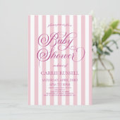 Invitation Classic Elegant Pink Stripes Girl Baby Shower (Debout devant)