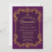 Invitation Classic Elegant Purple Gold Tiara Quinceanera (Devant)