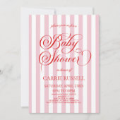 Invitation Classic Elegant Red Pink Stripes Girl Baby Shower (Devant)