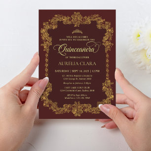 Invitation Classic Elegant Rouge Or Tiara Quinceanera