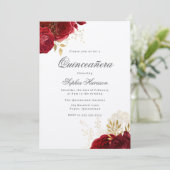 Invitation Classic Elegant Rouge Rose & Or Quinceanera (Debout devant)