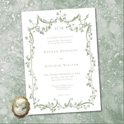 Invitation Classic Elegant Sage Green Delicate Floral Wedding