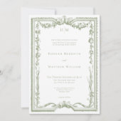 Invitation Classic Elegant Sage Green Floral Frame Wedding (Devant)