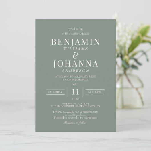 Invitation Classic Elegant Sage Green Mariage (Debout devant)