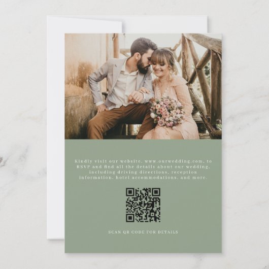 Invitation Classic Elegant Sage Green Photo QR Code Mariage (Dos)