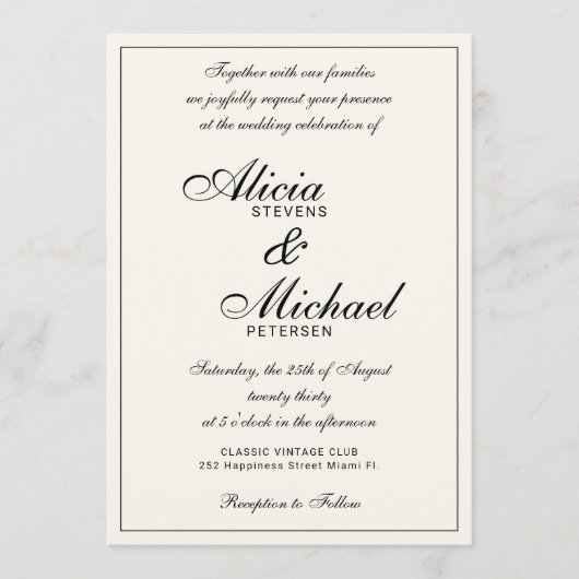 Invitation Classic elegant script black and ivory wedding (Devant)