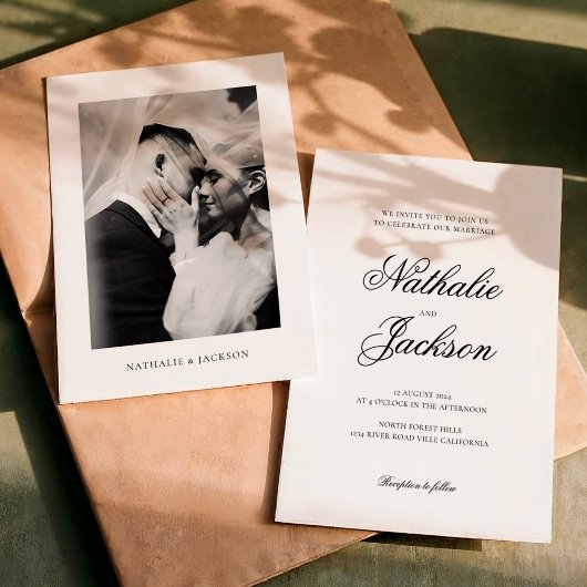 Invitation Classic Elegant Script Photo Wedding