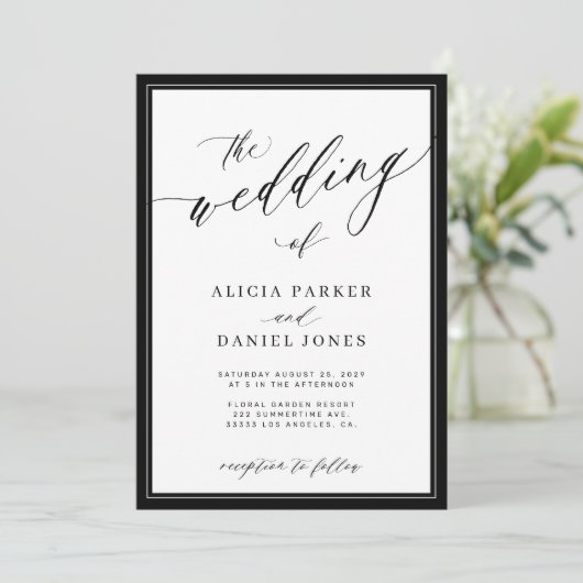 Invitation Classic elegant script QR code photo wedding (Debout devant)