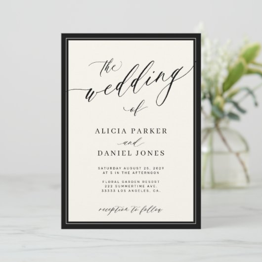 Invitation Classic elegant script QR code photo wedding (Debout devant)