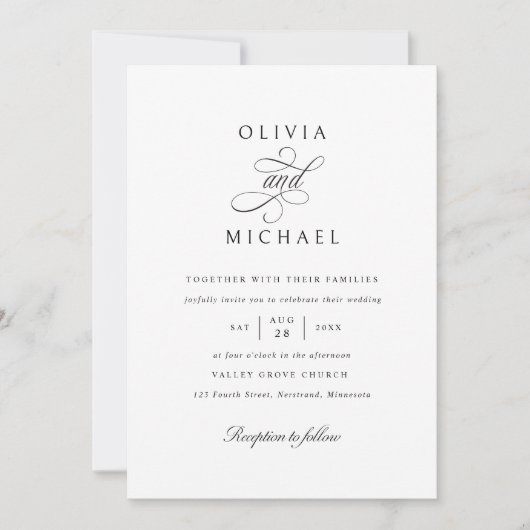 Invitation Classic Elegant Simple Calligraphy Wedding (Devant)