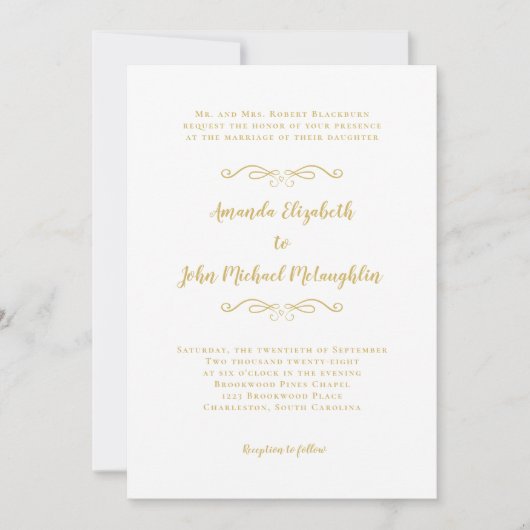 Invitation Classic Elegant Simple Formal Gold Mariage blanc (Devant)