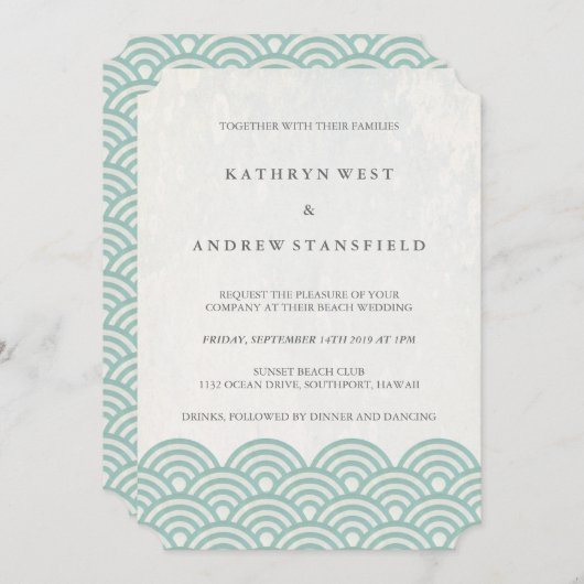 Invitation Classic Elegant Soft Green + White Beach Wedding (Devant / Derrière)