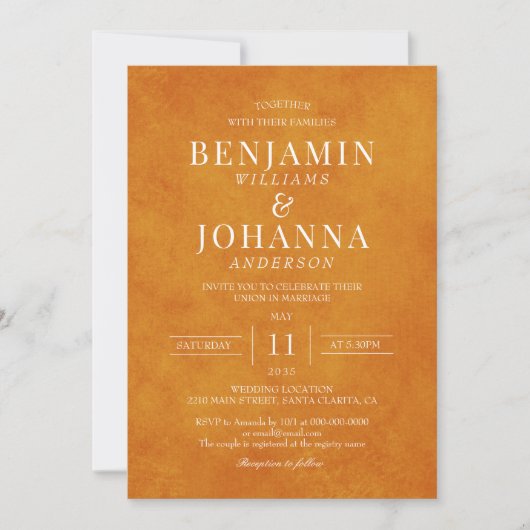 Invitation Classic Elegant Sunset Orange Aquarelle Mariage (Devant)
