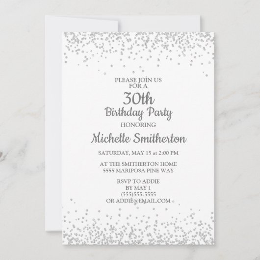 Invitation Classic Elegant White Silver Parties scintillant 3 (Devant)