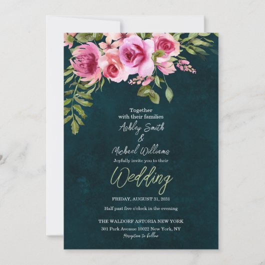 Invitation Classic Emerald Vert Floral Dark Moody Mariage (Devant)